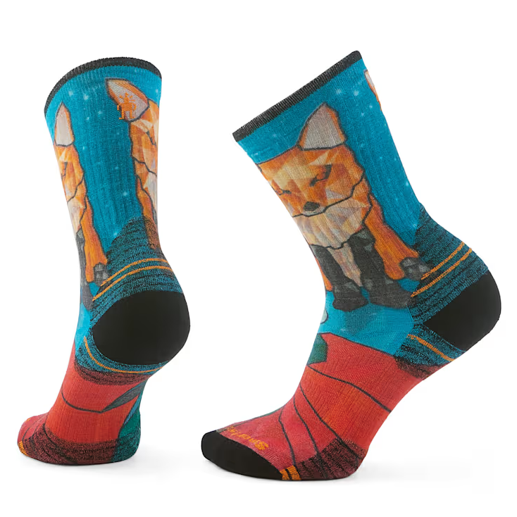 Women's Hike Targeted Cushion Geo Fox Print Crew Socks SW002687